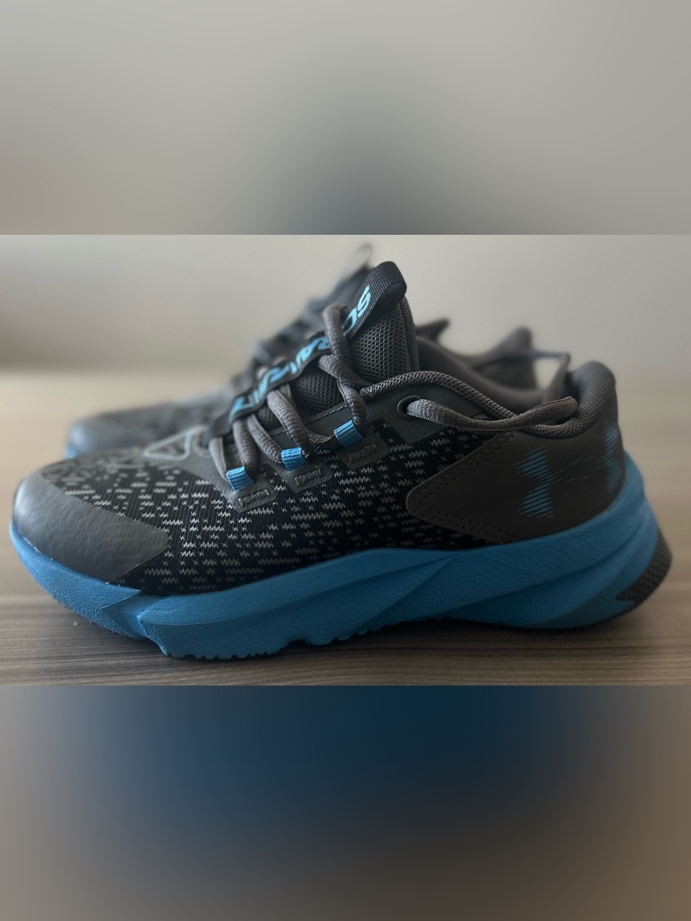 Under Armour Gray and Blue Kids Athletic Sneakers